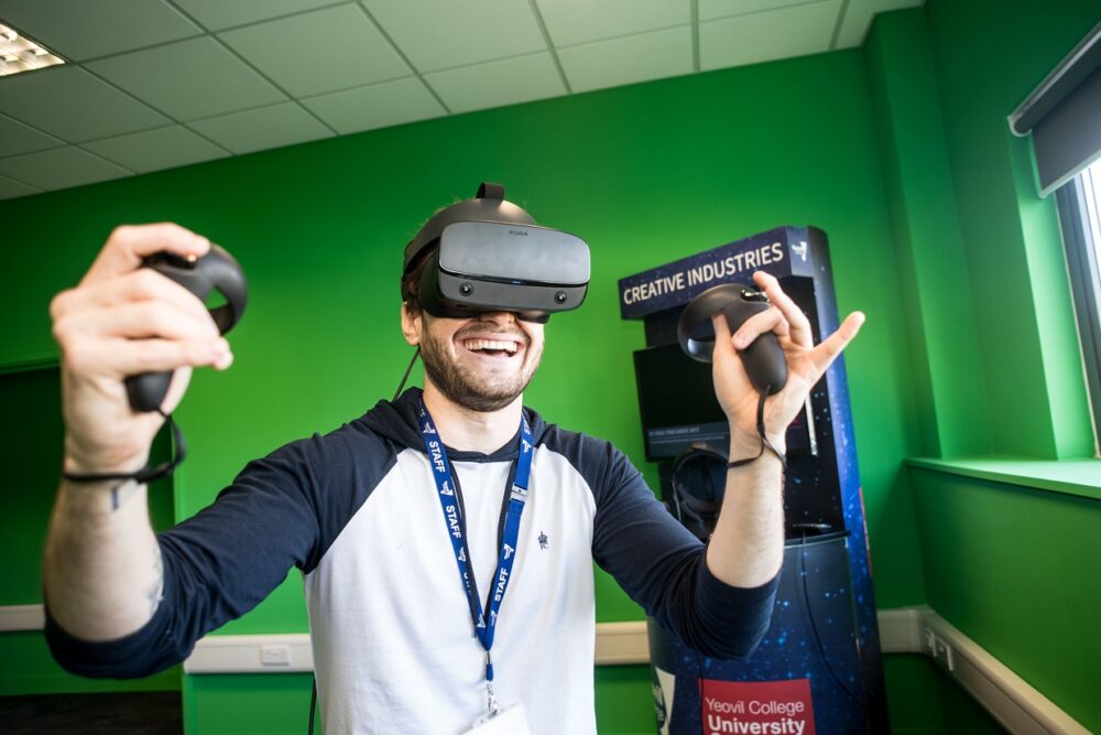 Person playing with virtual reality technology